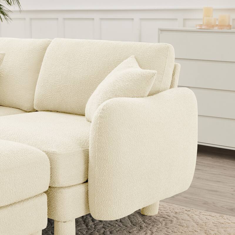 109.4" 3-Seater Modern Upholstered Sofa Couch, Deep-Seat Sectional Sofa with Shell-Shaped Armrests, Leisure Sofa for Living Room