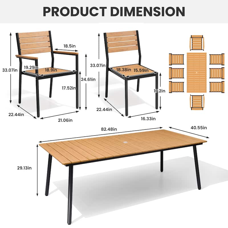 9-Piece Outdoor Patio Dining Set Alumium Umbrella Hole Table with Stackable Chairs