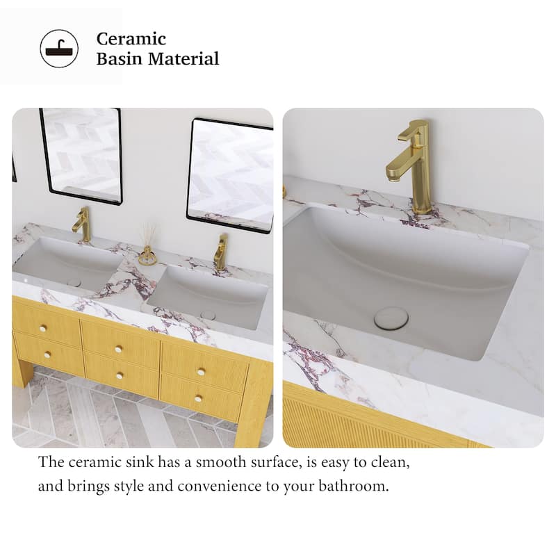 60" Freestanding Bathroom Vanity with 2 Ceramic Sinks - 59.84'' x 19.69'' x 33.46''