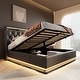 preview thumbnail 38 of 44, Lift Up Storage Platform Bed with USB Ports on Linen/PU Upholstered Headboard, 360° LED Low Profile Bed Frame, Remote Control