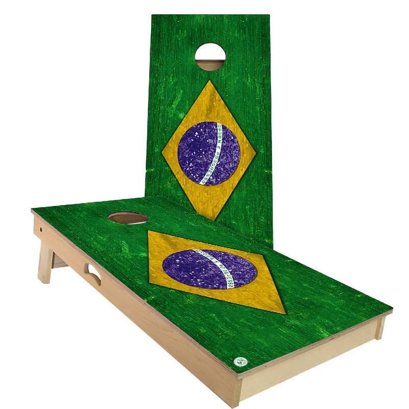 Brazil Flag Outdoor Cornhole Board Set - All-Weather 2x4 - Include Hole Lights