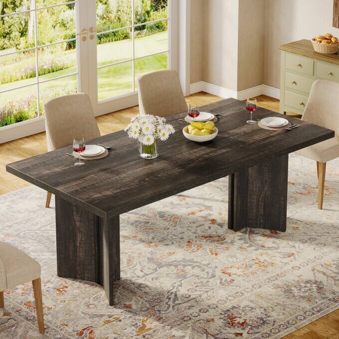 63-inch Rectangle Wooden Dining Table with Large Tabletop and Heavy Duty Legs for 4 to 6 People