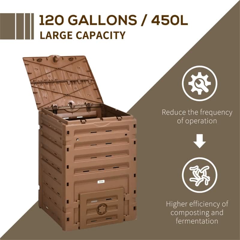 Compost Bin with Ventilation, Snap-On Lid, and Double Doors - 27.25" L x 28" W x 40.5" H