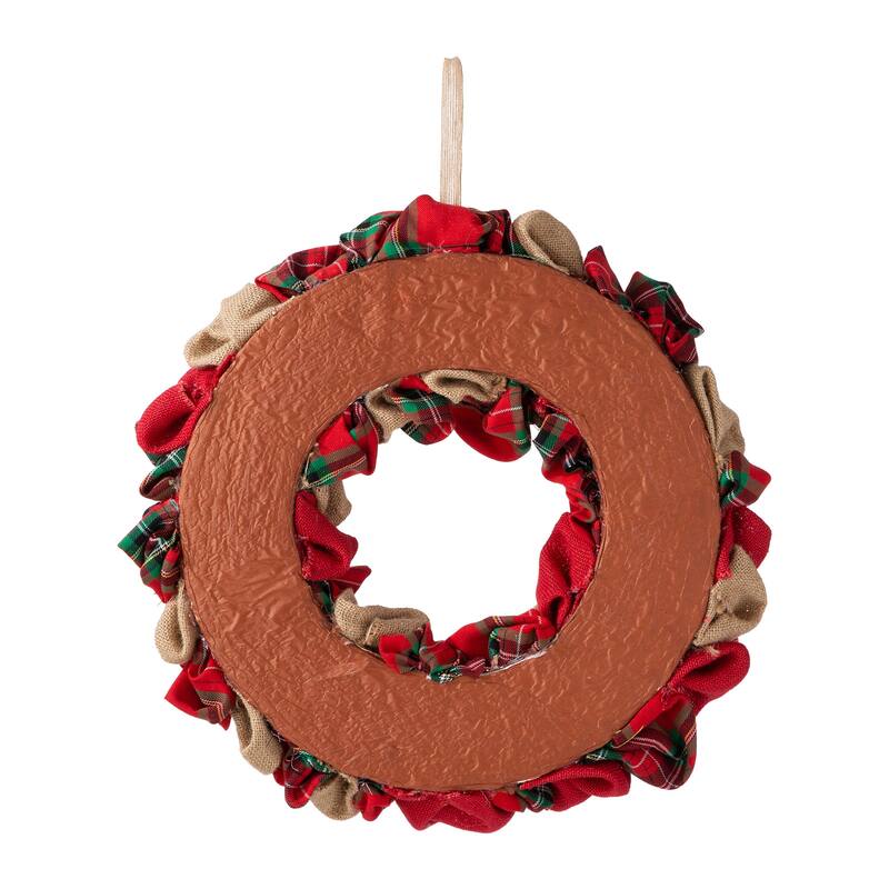Glitzhome Christmas Patriotic Plaid Fabric Decorative Wreath