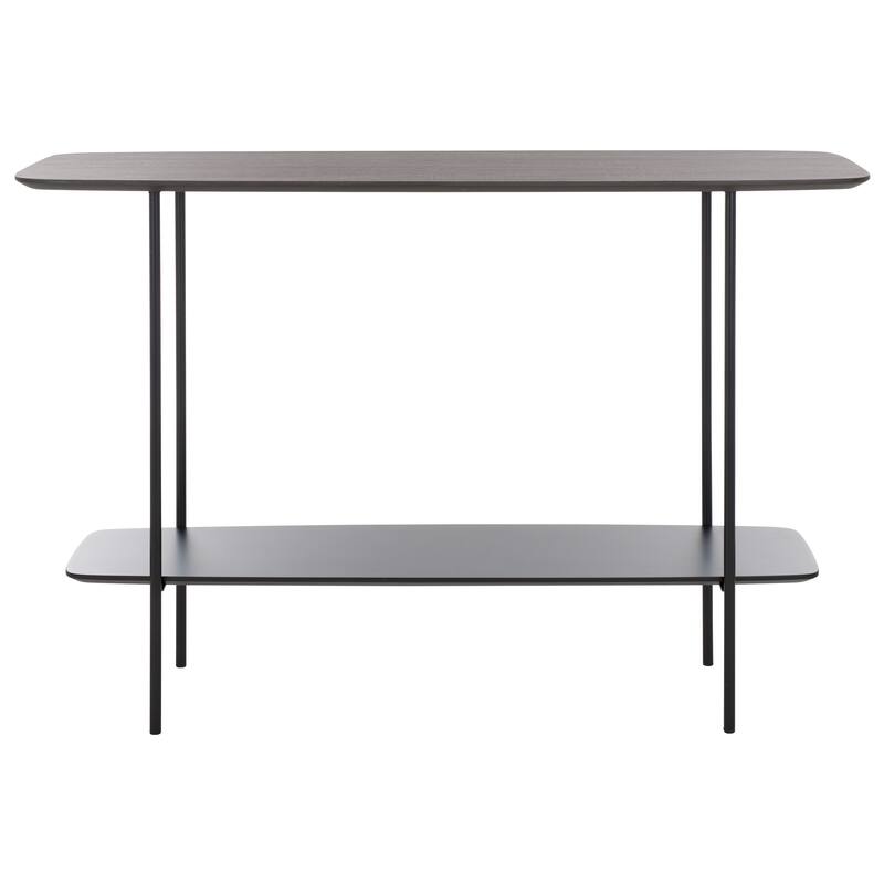 SAFAVIEH Bernadine Lower Shelf Console Table - 47.3 In. W x 15.8 In. D x 31.5 In. H - 47Wx16Dx32H - Dark Grey Oak/Black