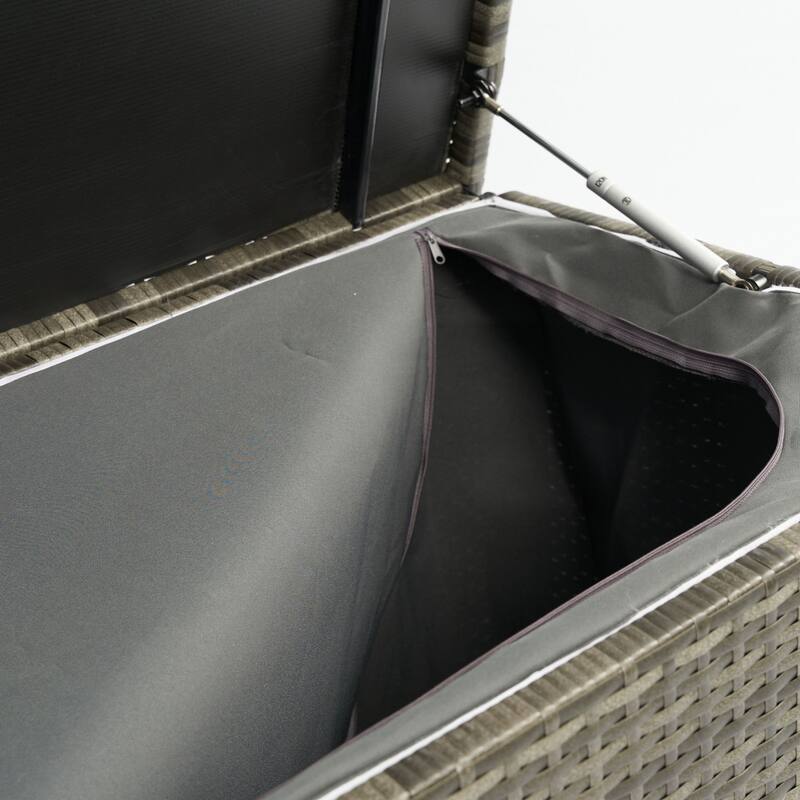 Oaks Aura 113 Gallon Outdoor Wicker Storage Box with Lid for Kid's Toys, Pillows, or Towel