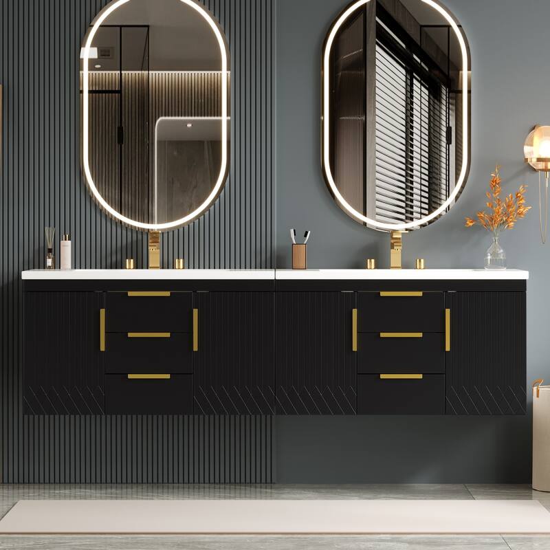 72"Wall Mounted Bathroom Vanity, Floating Bathroom Storage Cabinet with 2 Drawers, Solid Wood Bathroom Cabinet