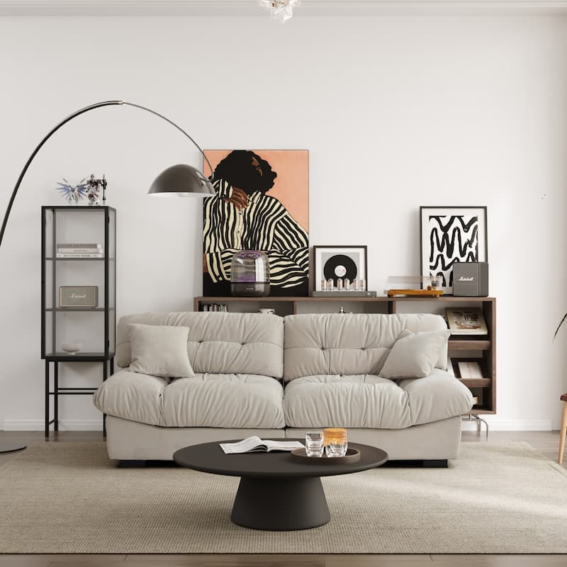 89" Suede Sectional Sofa Cloud Shape Couch for Living Room