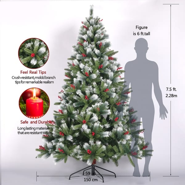 Ultra-Realistic Flocked Pine 7.5ft Christmas Tree, Cones & Berries - 7. ...