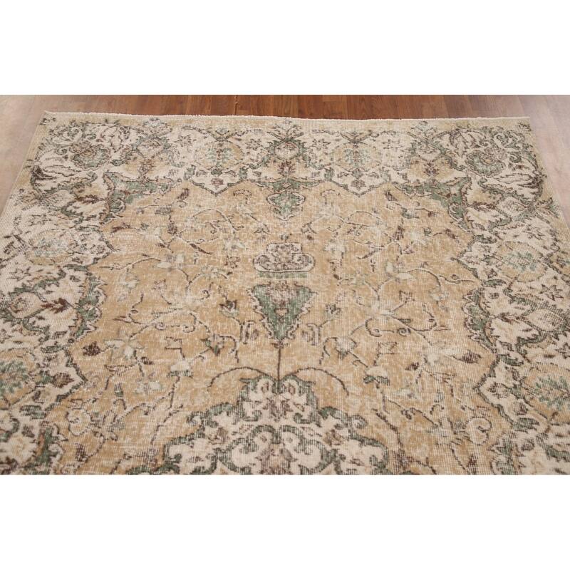 Distressed Sparta Oriental Vintage Area Rug Hand-Knotted Wool Carpet - 5'2" x 9'5"