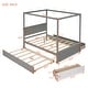 preview thumbnail 27 of 25, Wood Canopy Bed with Trundle Bed and two Drawers ,Full Size Canopy Platform bed With Support Slats, No Box Spring Needed