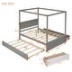 preview thumbnail 9 of 25, Wood Full Size Canopy Platform Bed with Trundle Bed and 2 Drawers