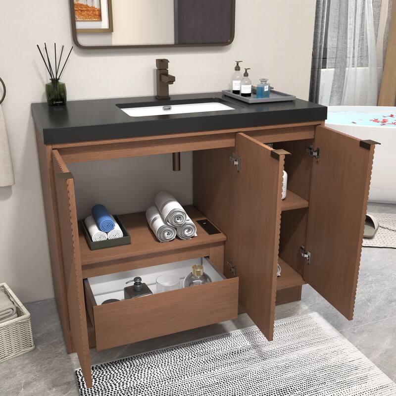 Milano 42" Freestanding (L) Bathroom Vanity with Black Acrylic Sink