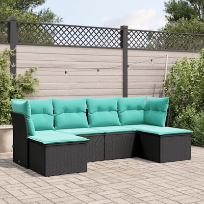 vidaXL 6 Piece Patio Sofa Set with Cushions Black Poly Rattan