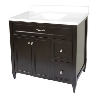 Vail 37" Bathroom Vanity with Cultured Marble Top Sink w/ Backsplash in White with White Basin