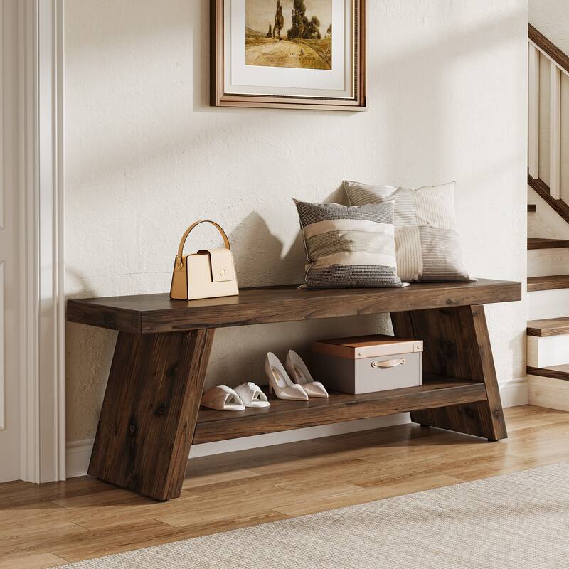2-Tier Solid Wood Entryway Bench