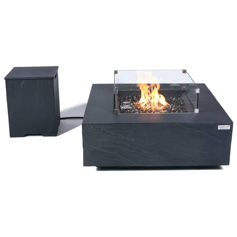 Elementi Plus Capertee Outdoor Fire Pit Table Concrete Square 60000 BTU - 40 x 40 inches with Lid, Fire Glass, and Cover