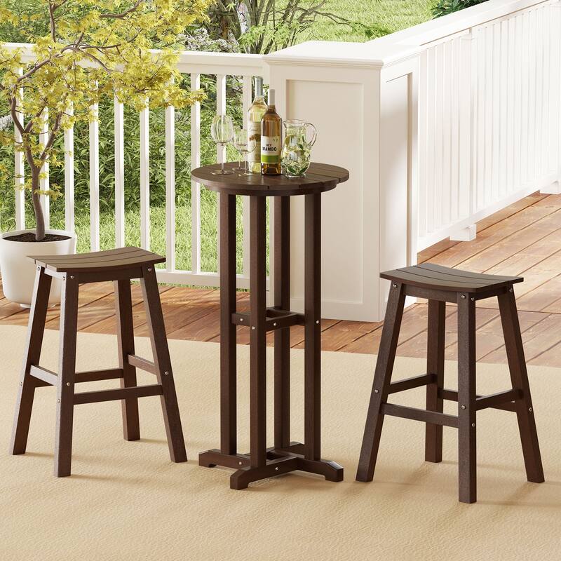 Gymax 3PCS Outdoor HDPE Bar Table & Chair Set for 2 w/ Footrests for - Brown