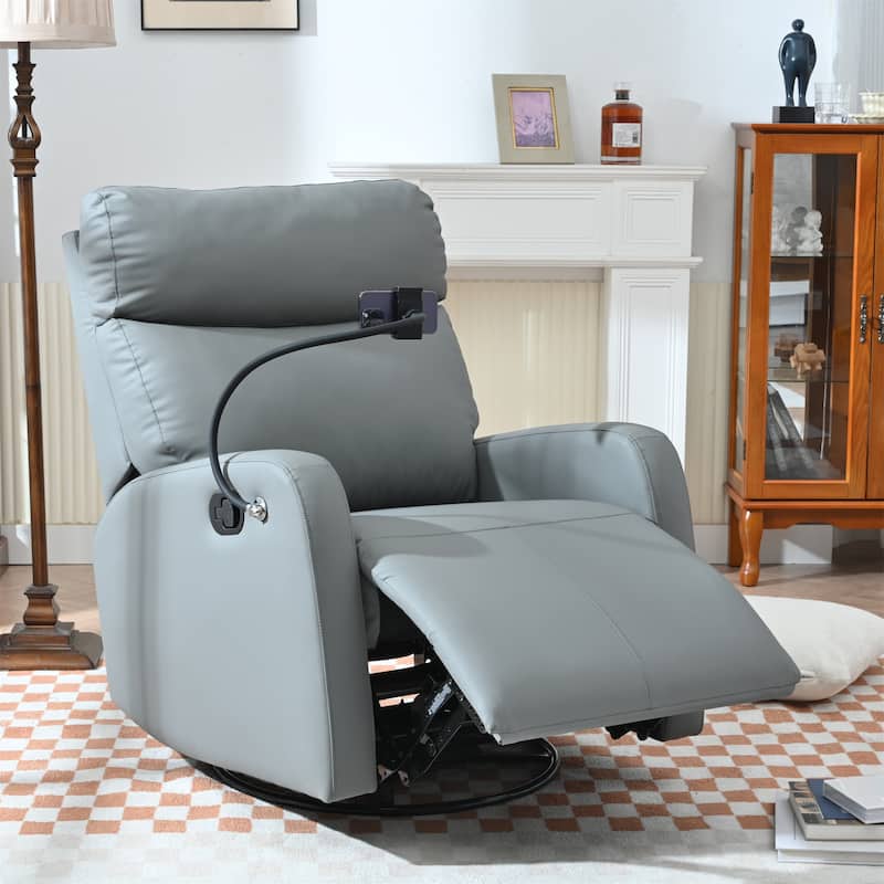 GDFStudio - PU Swivel Rocker Recliner with 360° Motion & Manual Control - Blue Gray
