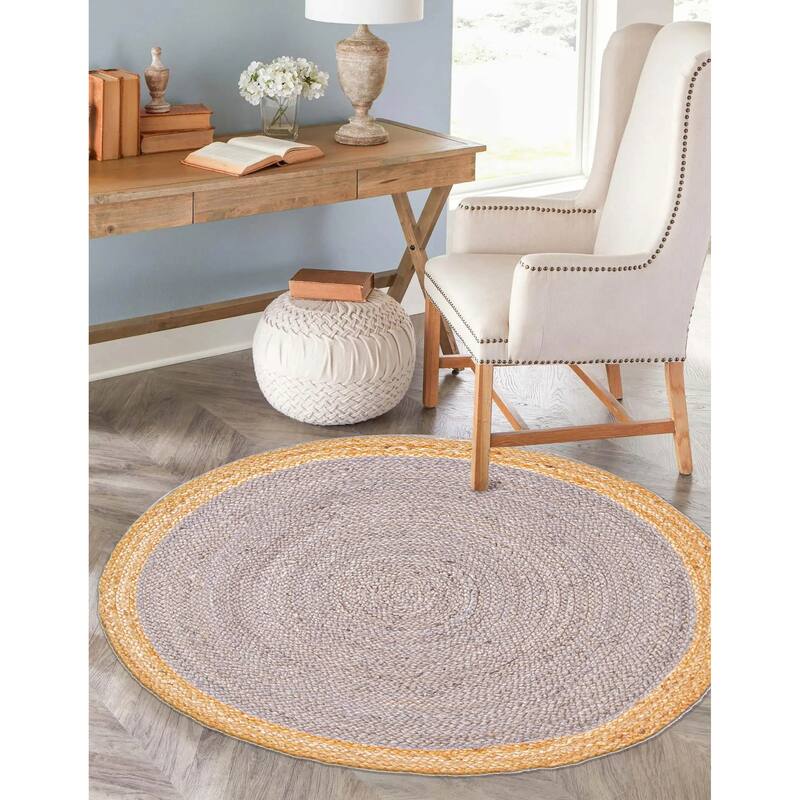 ECARPETGALLERY Braided Weave Palas Denizli Grey Jute Rug - 3'0 x 3'0