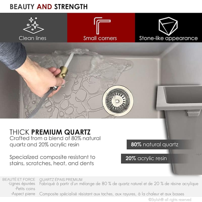 STYLISH 25 inch Single Bowl Dual Mount Composite Granite Utility Sink
