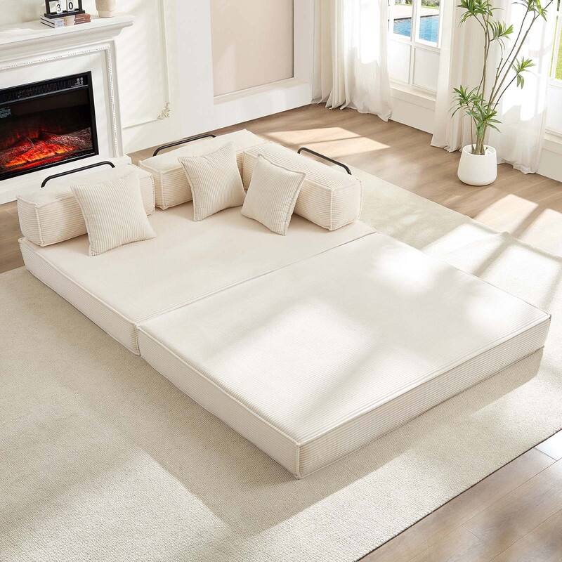 Mixoy 66" Convertible Sleeper Sofa Bed with Pillows, Folding Mattress Couch, Removable Washable Floor Sofa for Small Spaces