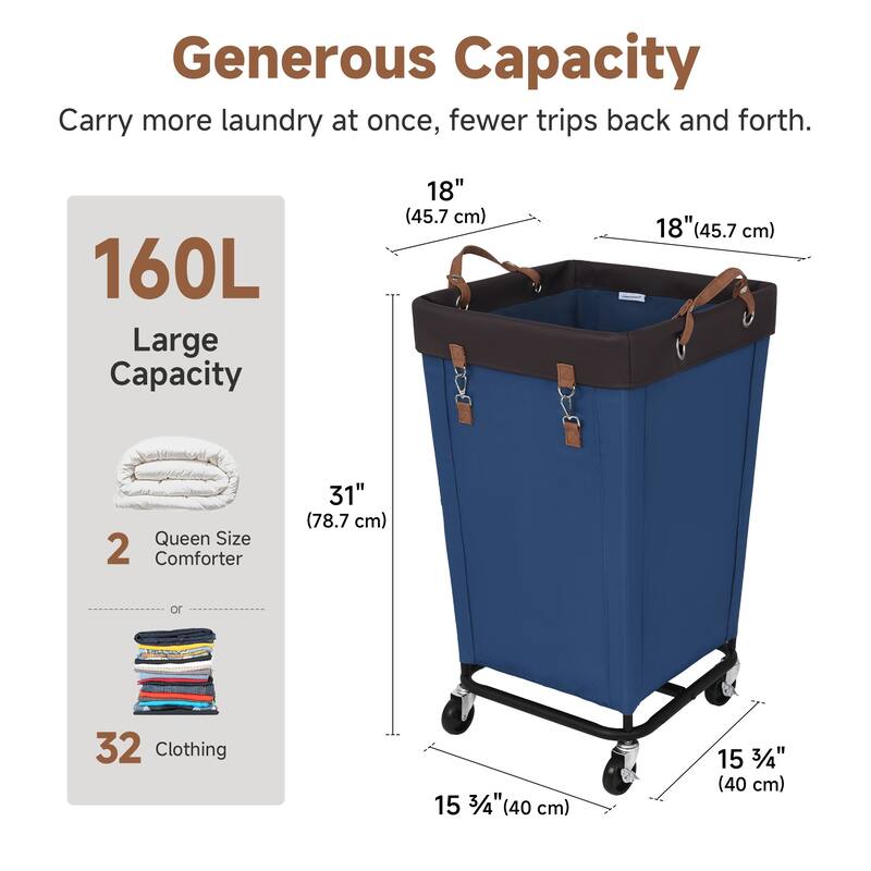 160L Laundry Hamper With Wheels, Large Clothes Laundry Basket With Steel Frame for Home, Closet, Dorm, Bathroom, Laundry Room
