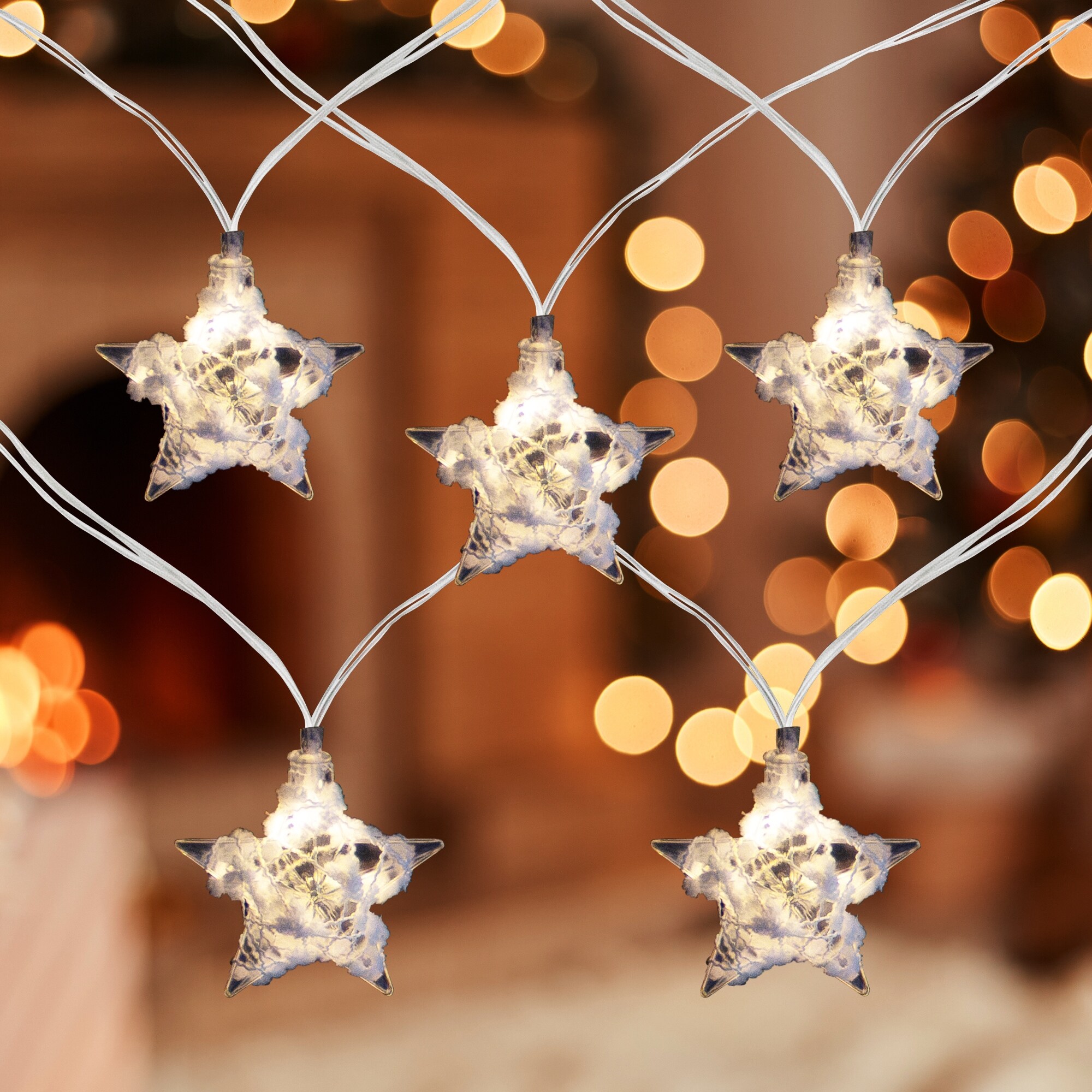 10 B O LED Warm White Clear Star Yarn Christmas Lights 4.5 Clear Wire