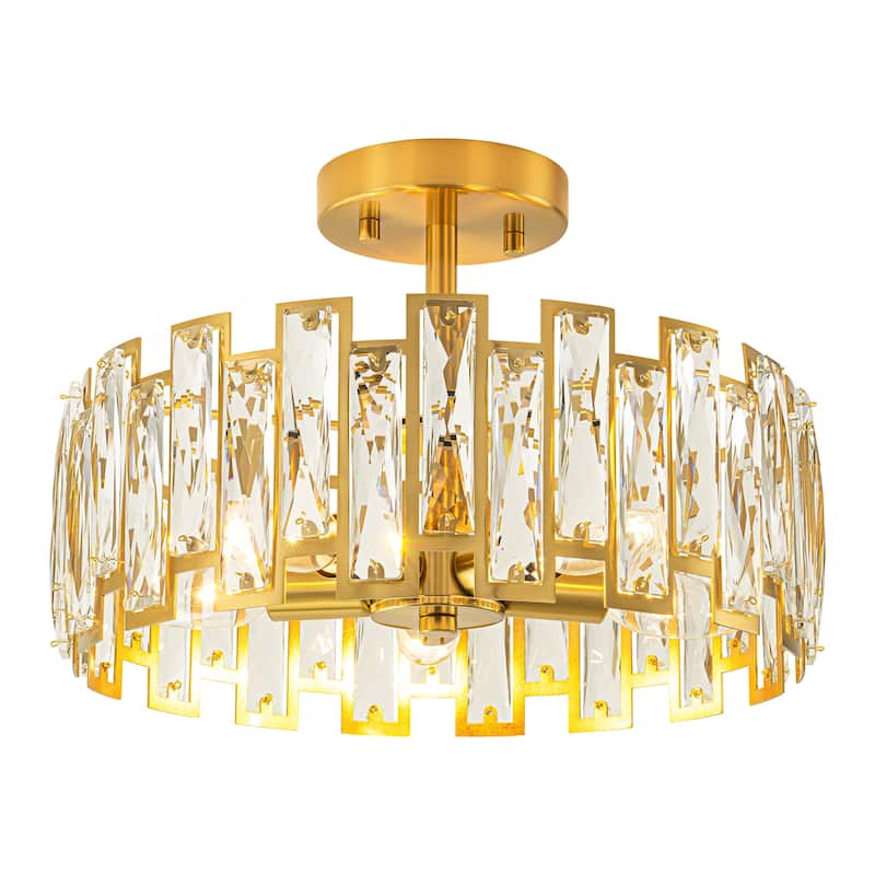 5-Light Mid-Century Modern Glam Cage Drum Crystal Semi-Flush Mount Ceiling Light