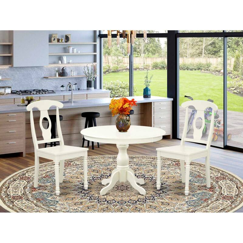 3-Piece Linen White Finish Solid Wood Top - Dining Room Set - Seats 4