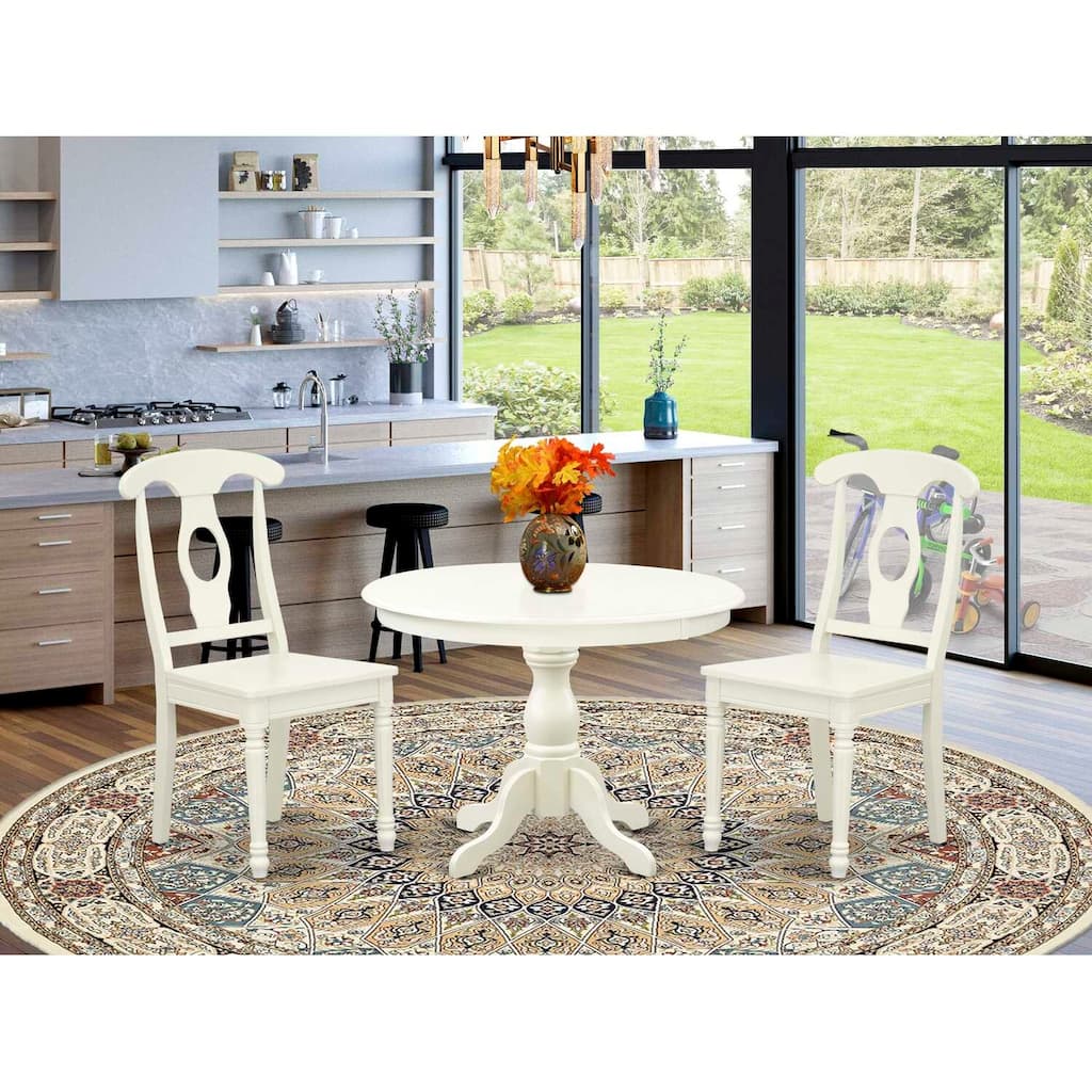 3-Piece Linen White Finish Solid Wood Top - Dining Room Set - Seats 4