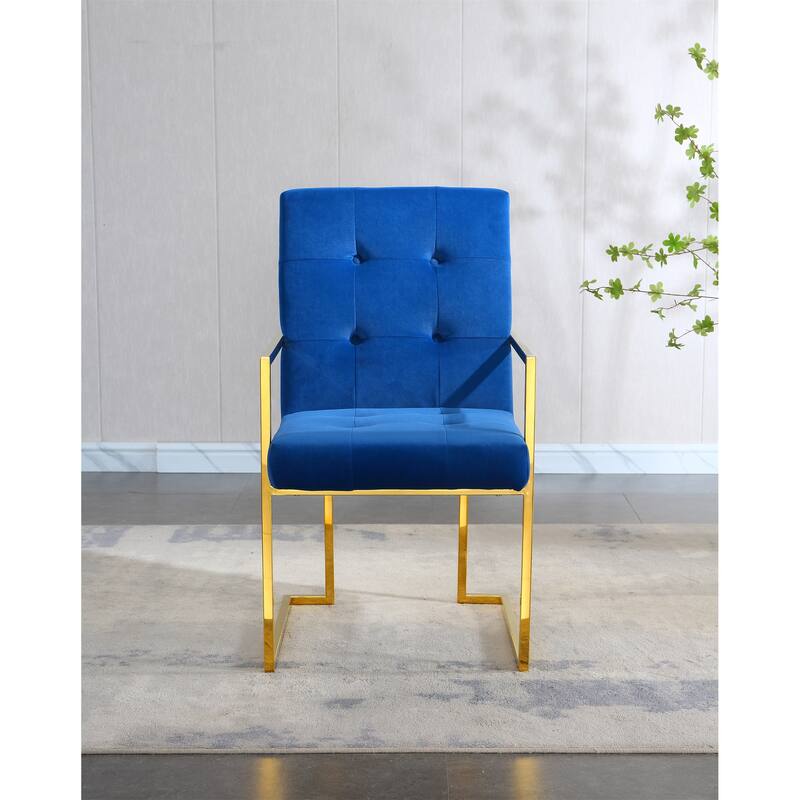 Velvet Dining Chair Tufted Design and Silver Finish Stainless Base