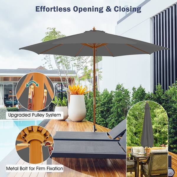 Gymax 10FT Wooden Market Table Umbrella Pulley Sunshade Canopy w/8 - Bed  Bath & Beyond - 42772453