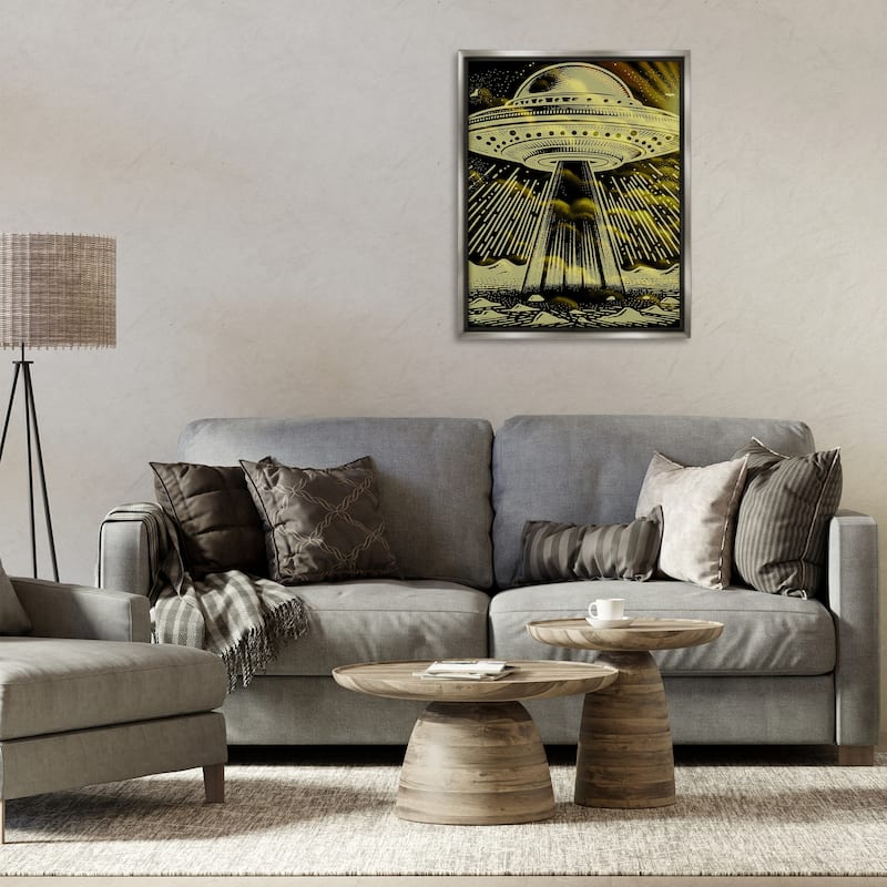 Stupell Mysterious Alien UFO Framed Floater Canvas Wall Art Design By Jesse Keith