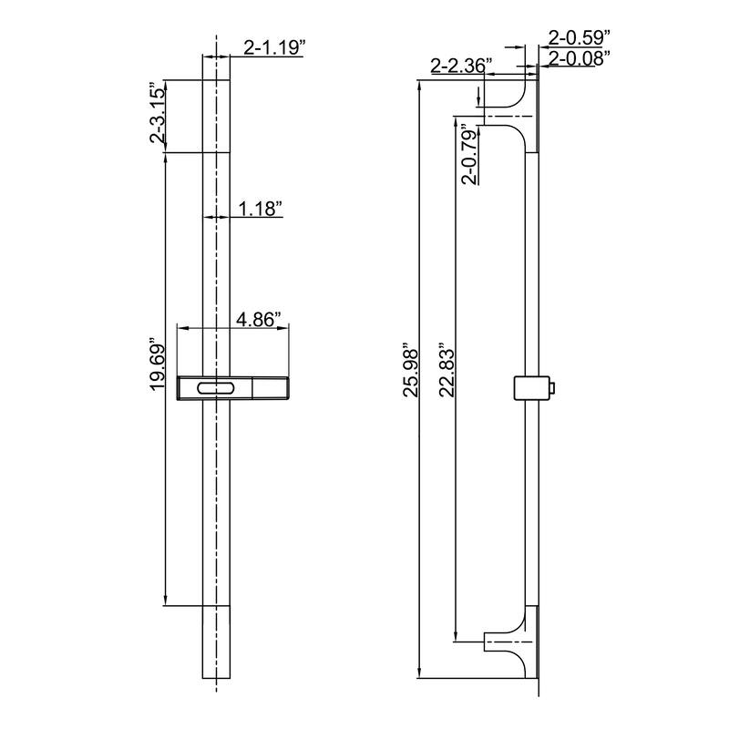 3-Way Square 23''-26''H Handheld Shower Black With Slide Bar