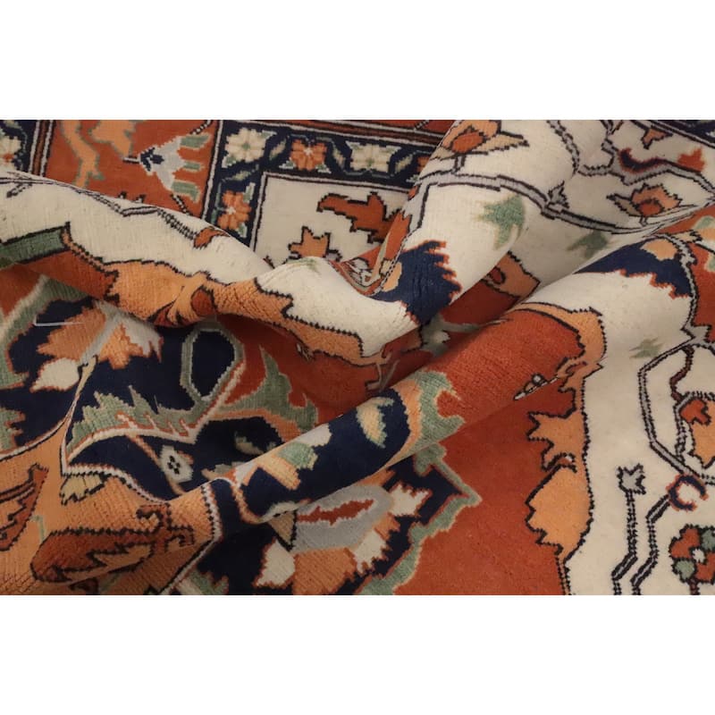 Hand Knotted Oriental 100% Wool Carpet Traditional Medallion Oranges & Rust Heriz (serapi) Area Rug - 8' 4'' X 5' 9''