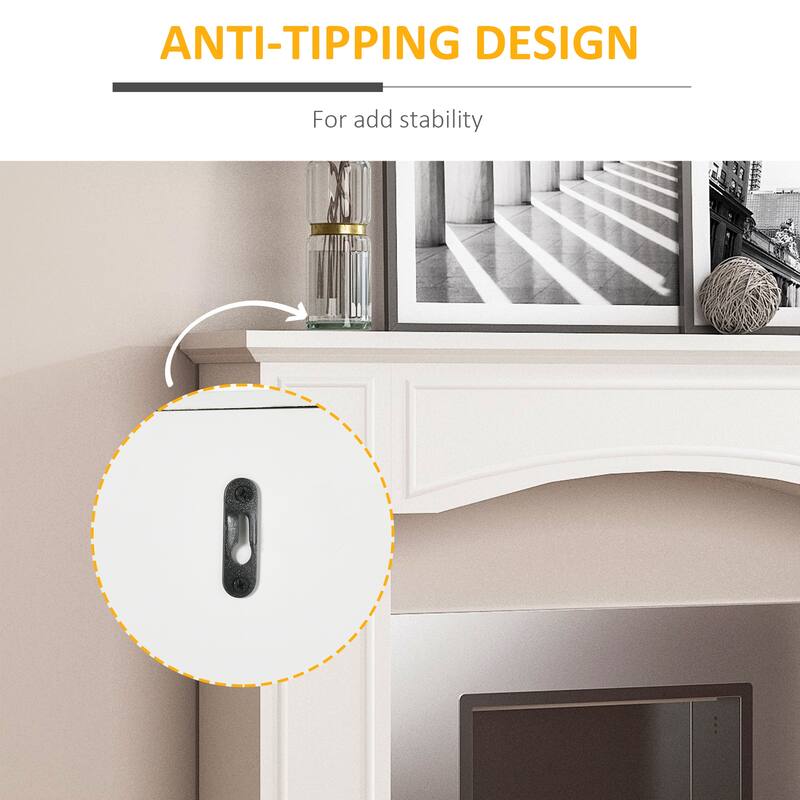 Modern White MDF Fireplace Mantel with Decorative Top Board for Living Room Display - 45.25" W x 9.25" D x 39.25" H