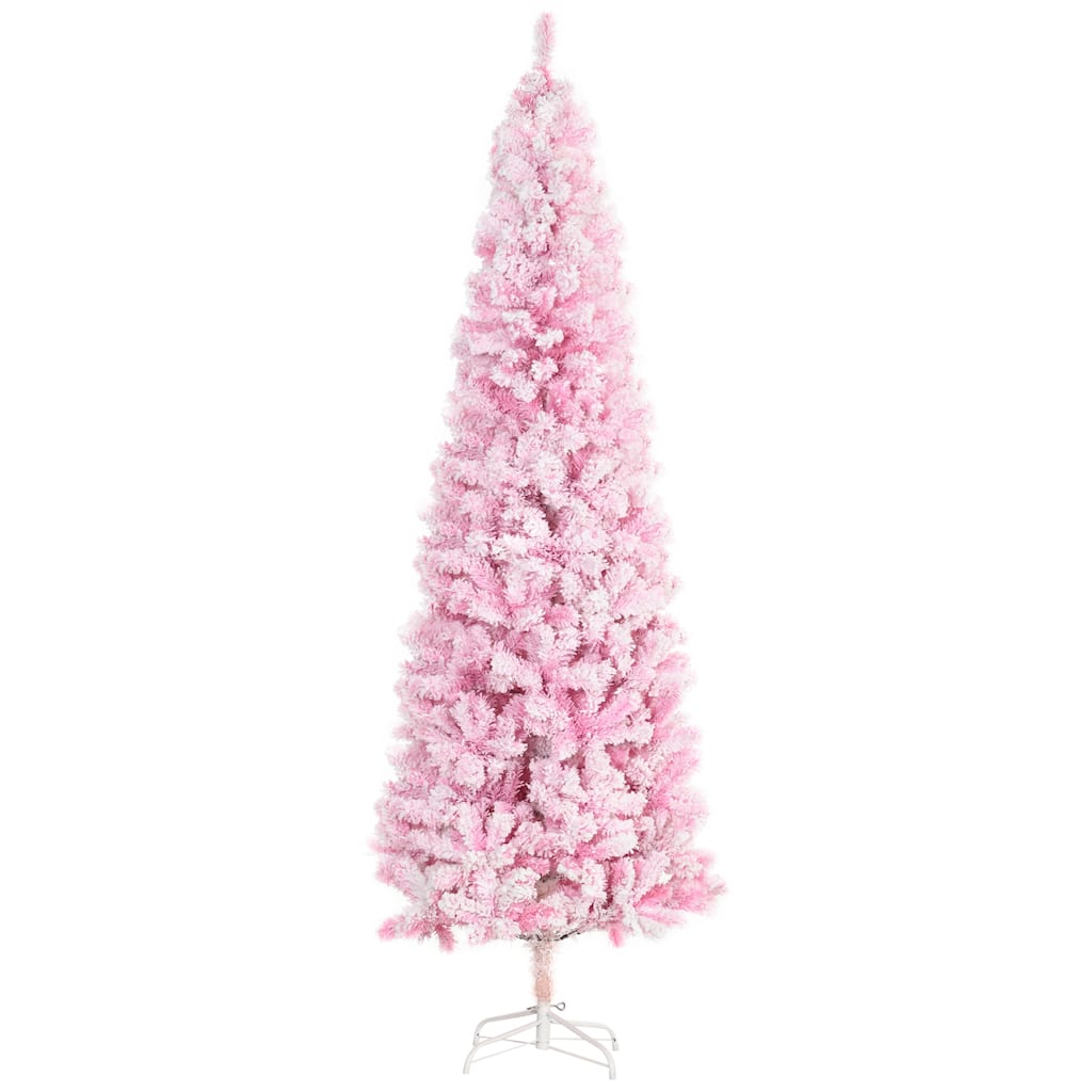 7.5ft Pink Pencil Christmas Tree, Snow-Flocked and Flame-Resistant, Easy Setup
