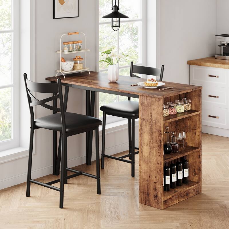 Kitchen Bar Table and Chairs for 2 - Brown