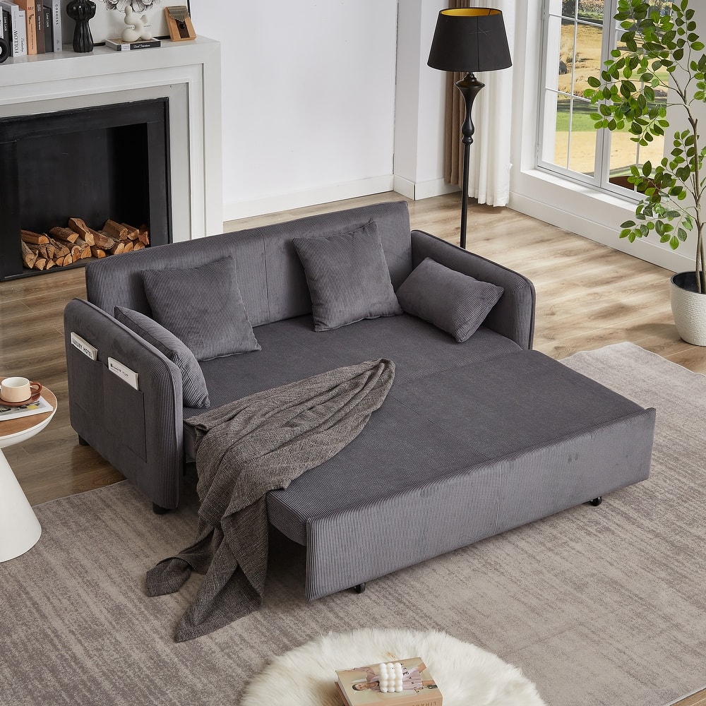 66 Inch Sleeper Sofa Bed Adjustable Sleeper With Pullout Bed 4 Pillows And Side Pockets Soft Convertible