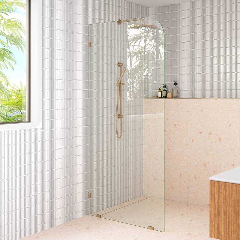Glass Warehouse 34" x 78" Frameless Shower Door - Single Fixed Panel Radius - Brushed Bronze