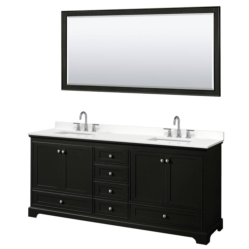 Wyndham Collection WCS202080D-QTZ-US3M70 Deborah 80" Free Standing - Dark Espresso / White Quartz Top / Polished Chrome