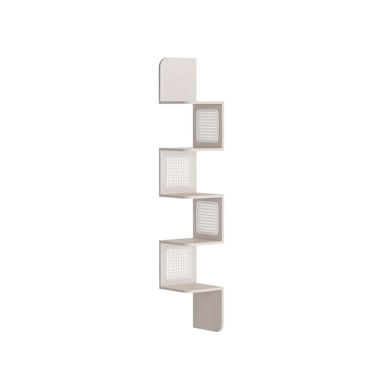 5-Tier Space-Saving Modern Zigzag Corner Shelf Wall-Mounted Display for Bedroom or Living Room - 7.9"D x 7.9"W x 49.6"H - Oatmeal Beige