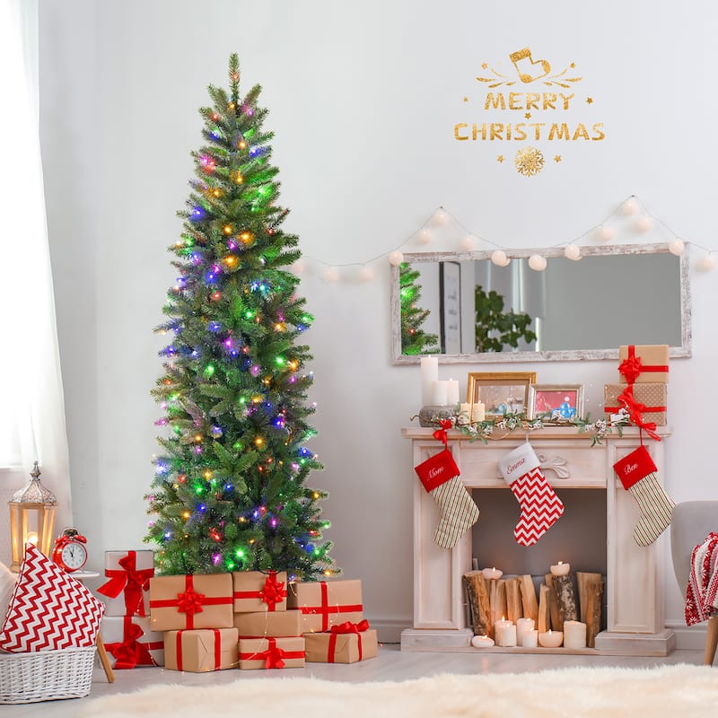 Gymax 6FT Hinged Pre-lit Christmas Slim Pencil Tree w/ 10 Lighting