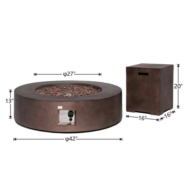 COSIEST 2-Piece Outdoor Concrete Propane Fire Pit Table with Tank Cover