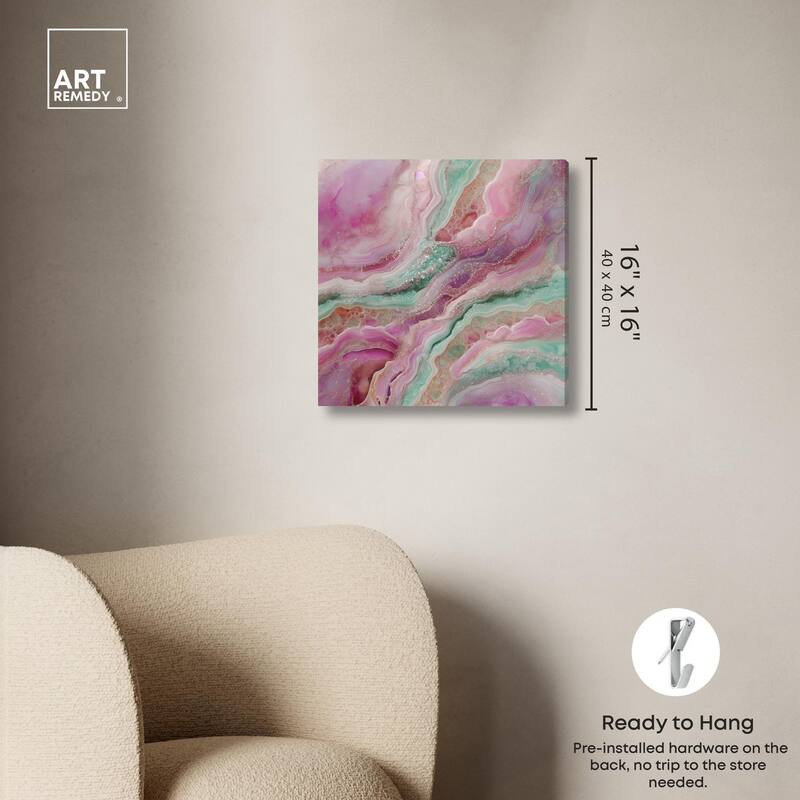 Pink and Mint Crystal IV Canvas by Art Remedy, Gallery Wrapped