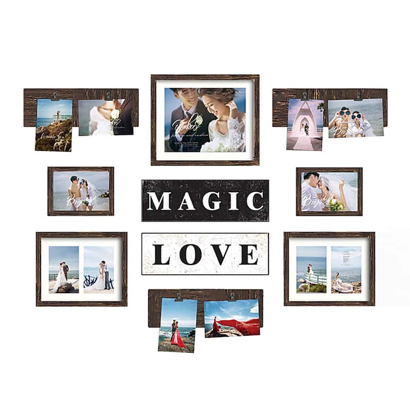 HELLO LAURA Elegant Dark Brown Wall Collage Display with 5 Photo Frames