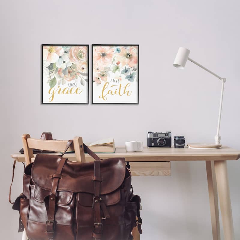 Stupell Spiritual Phrases on Florals Framed Giclee Art Design By Carol Robinson (Set of 2)