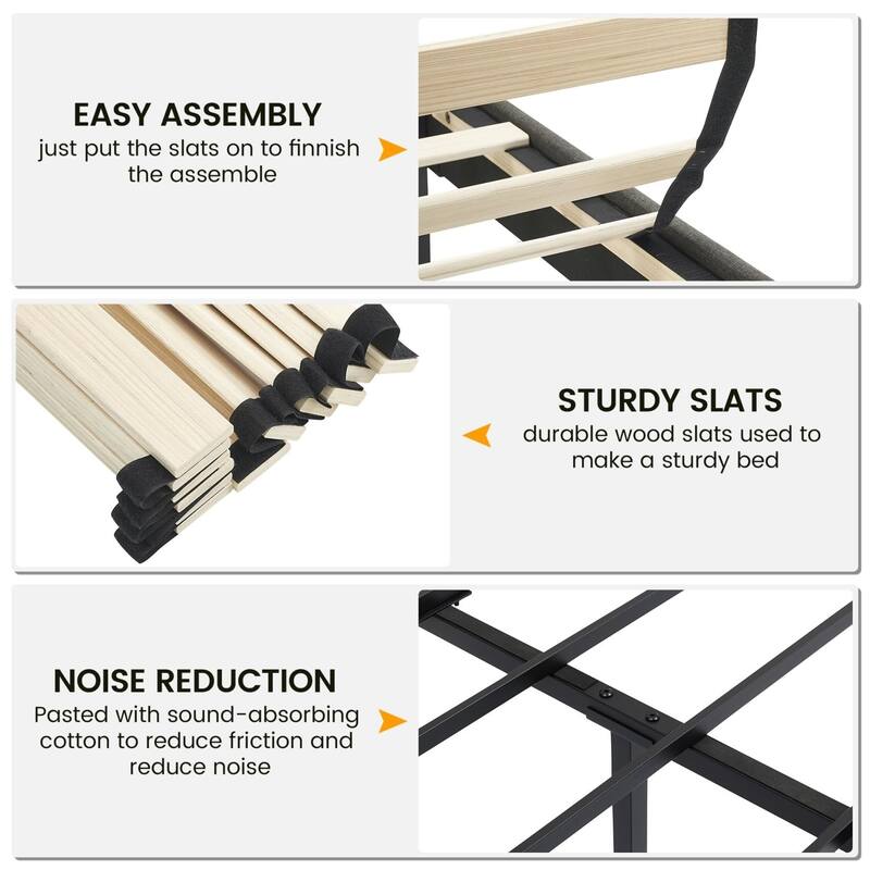 Full Size Bed Frame with Adjustable Headboard