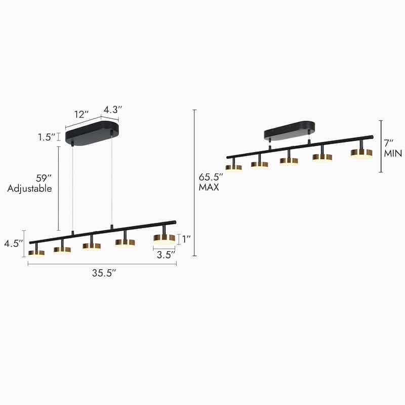 Modern Minimalist 3/5-Light Black Gold LED Chandelier Linear Kitchen Island Pendant Lights for Dining Room